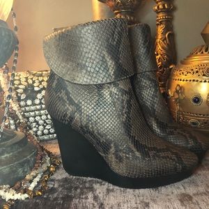 24 hour sale! JIMMY CHOO snakeskin wedge booties